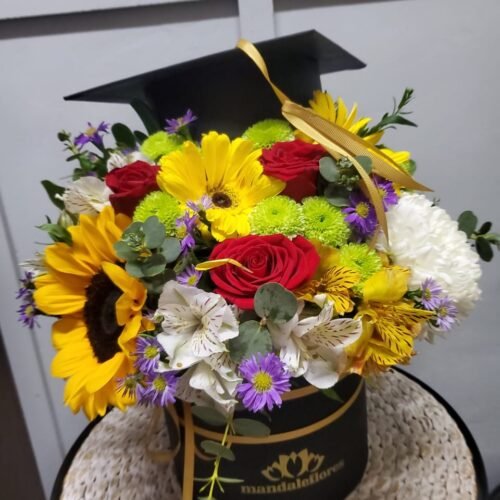 Caja circular chico de graduacion c/girasol