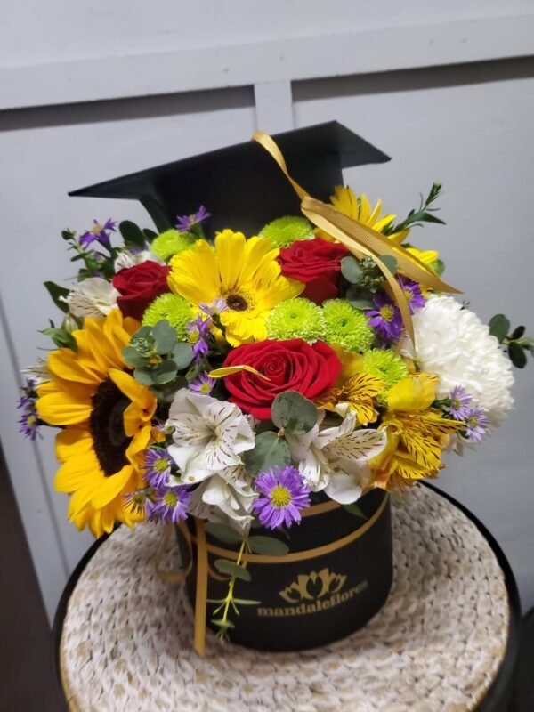 Caja circular chico de graduacion c/girasol