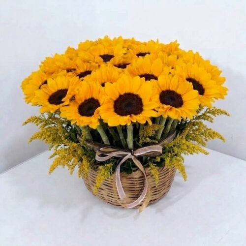 Canasta 25 girasoles con solidago