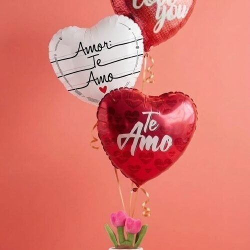 Combo 3 globos standar y peluche de tulipanes